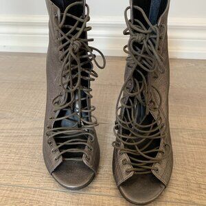 Kendall and Kylie metallic peep toe lace up booties size 8